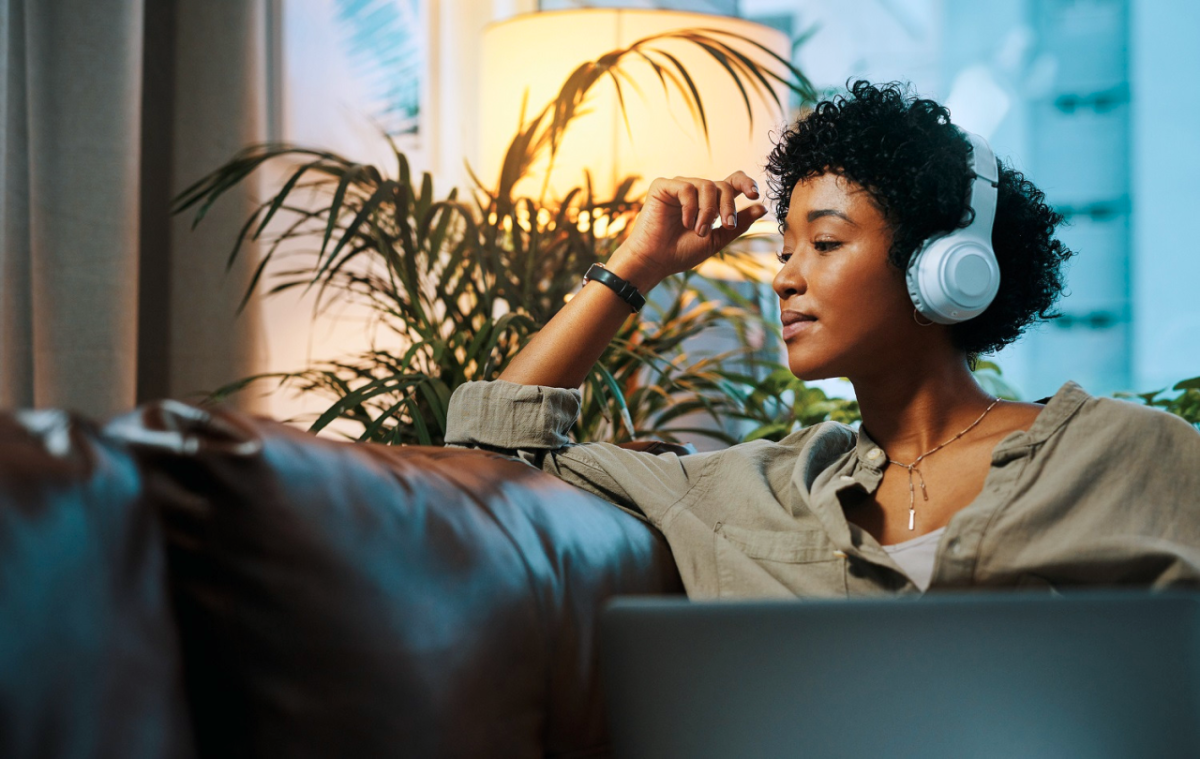 Woman with Headphones on
