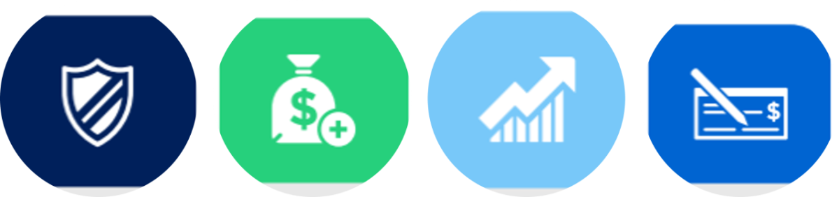 Graphic showing security, money, growth, and checks