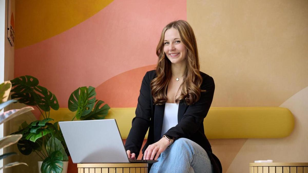 Woman working on laptop