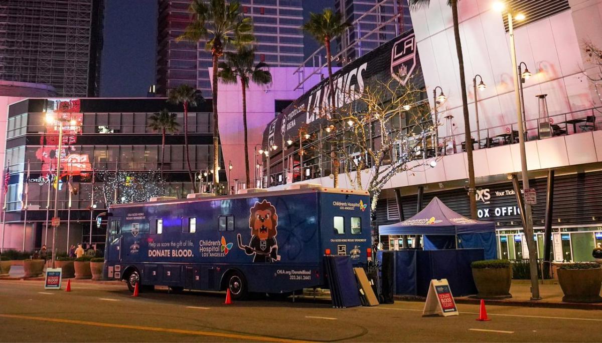 LA Kings and Children's Hospital LA's mobile blood drive outside Crypto.com Arena.