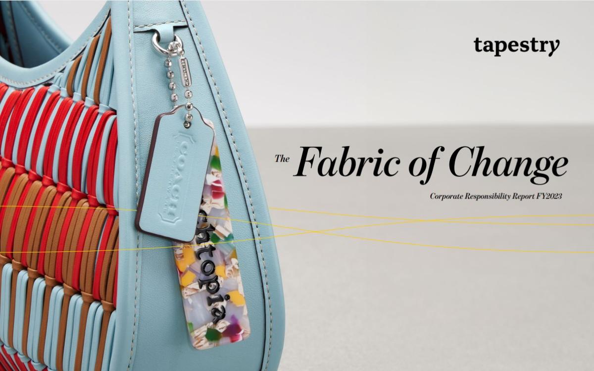 Coachtopia's Ergo bag on the cover of Tapestry's FY2023 Corporate Responsibility Report Tapestry Corporate Responsibility Report