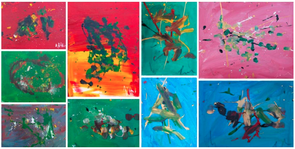 A sampling of artwork created by the chimps from the Save the Chimps sanctuary in Fort Pierce, Florida