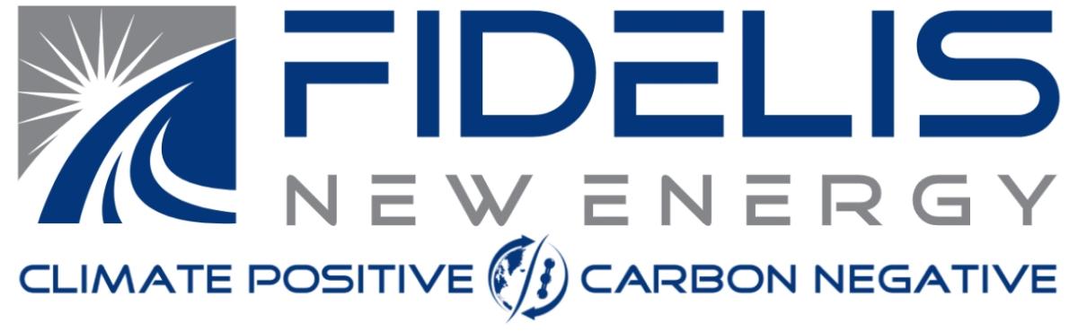 Fidelos New Energy logo with tagline: "Climate Positive, Carbon Negative"