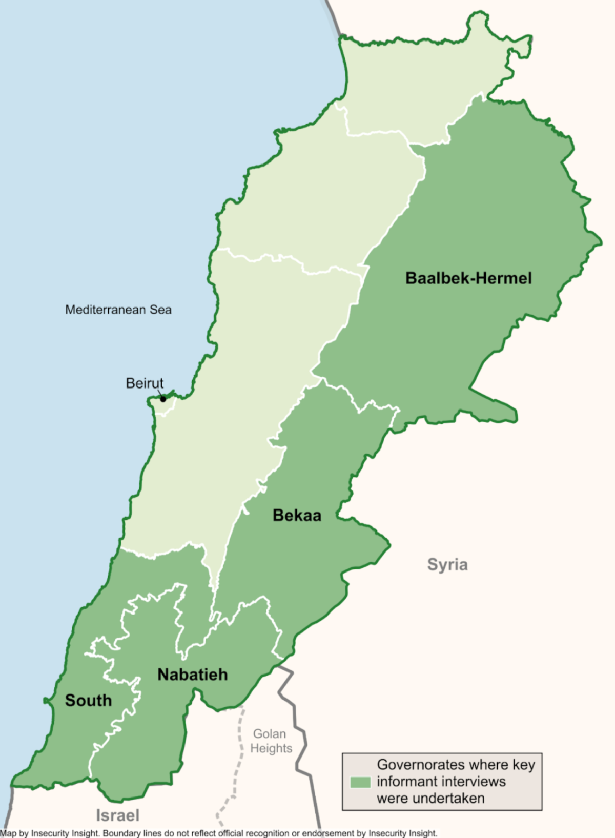 Map of governates where key informant interviews were undertaken. 