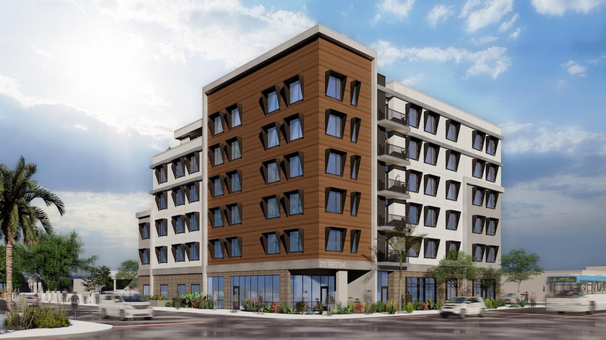 Firestone apartment building rendering.