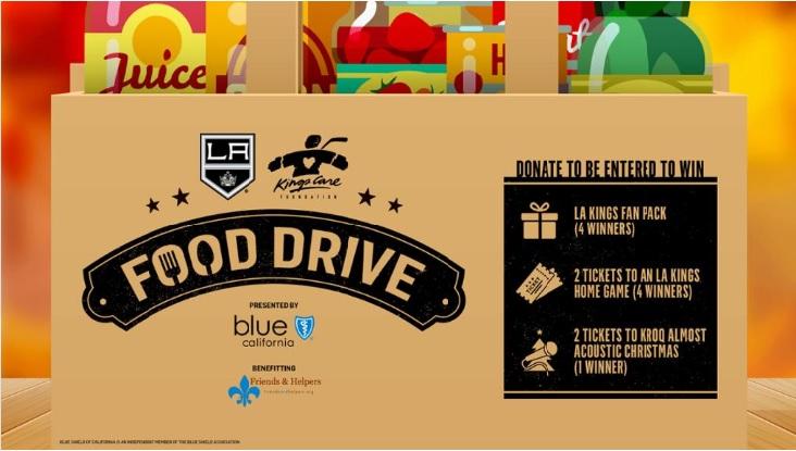 AEG’s LA Kings will team up with Blue Shield of California to host four Food Drives during the club’s home games at STAPLES Center leading up to the Thanksgiving holiday.