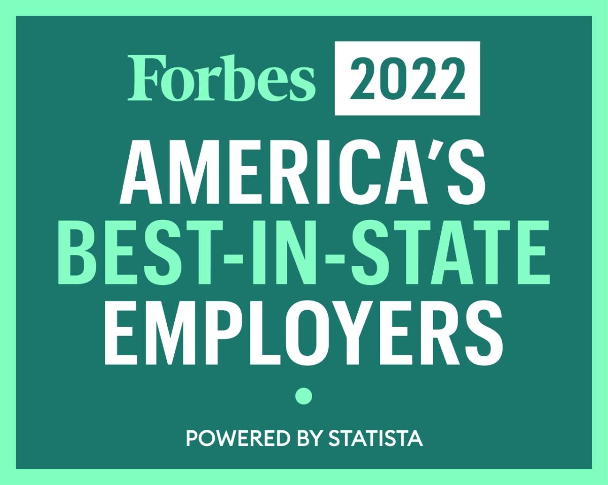 Forbes 2022 America’s Best-In-State employers logo – blue and white 