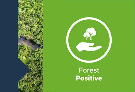 "Forest Positive" and logo of a hand holding a tree,