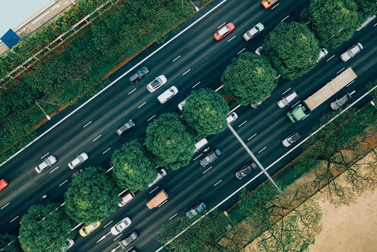 Aerial view of cars on highway