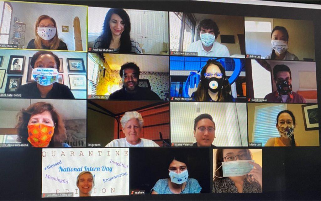 Intel Attorneys and Intel Law & Policy Group summer interns celebrate National Intern Day with personalized face masks (and virtual backgrounds).