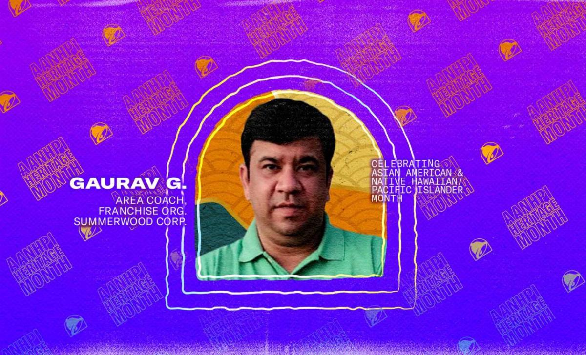 Gaurav G on a colorful background with Taco Bell logos.