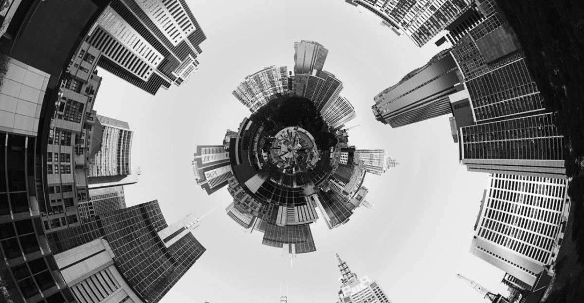 Cityscape with fish-eye lens