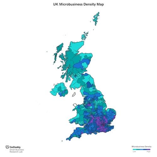 Map showing UK microbusiness density.