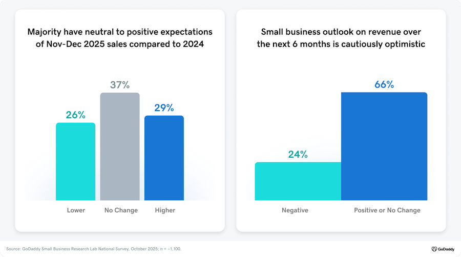 Charts showing expectations of small business owners comparing 2024 to 2025.