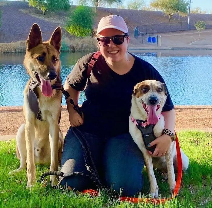 Tayler Chambers shown with her two dogs.