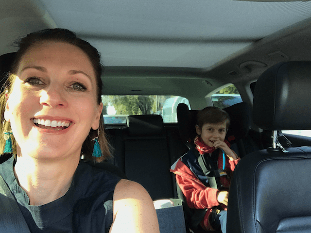 Tamara in the car with her son.