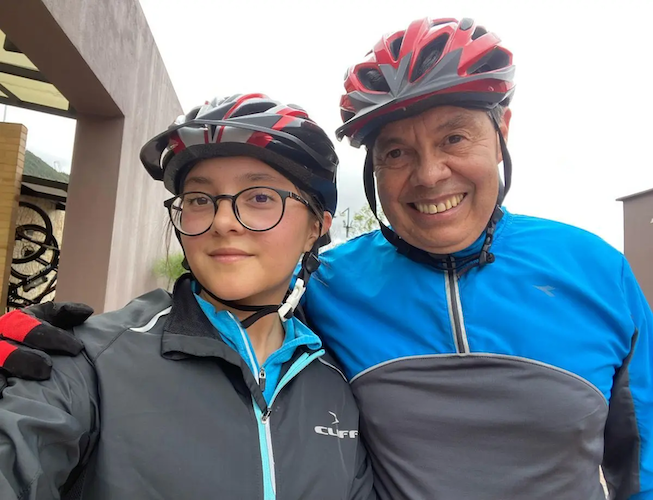 Gonzalo with his daughter after a bike ride.