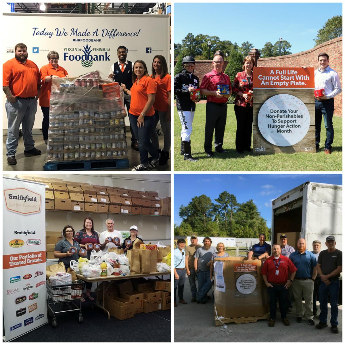 Smithfield Foods employees donate more than 130,000 pounds of food to local Feeding America® food banks across the country in support of September’s Hunger Action Month.