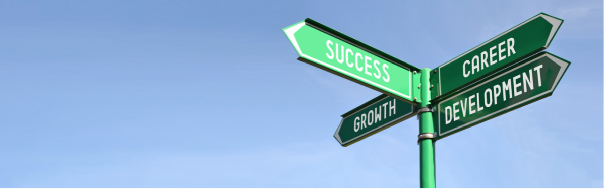 Sign post showing: Career, development, success & growth