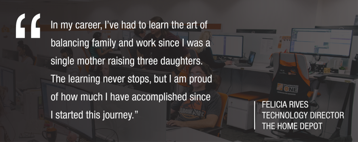 "In my career, I've had to learn the art of balancing family and work since I was a single mother raising three daughters. The learning never stops , but I am proud of how much I have accomplished since I started this journey." Felicia Rives quote.