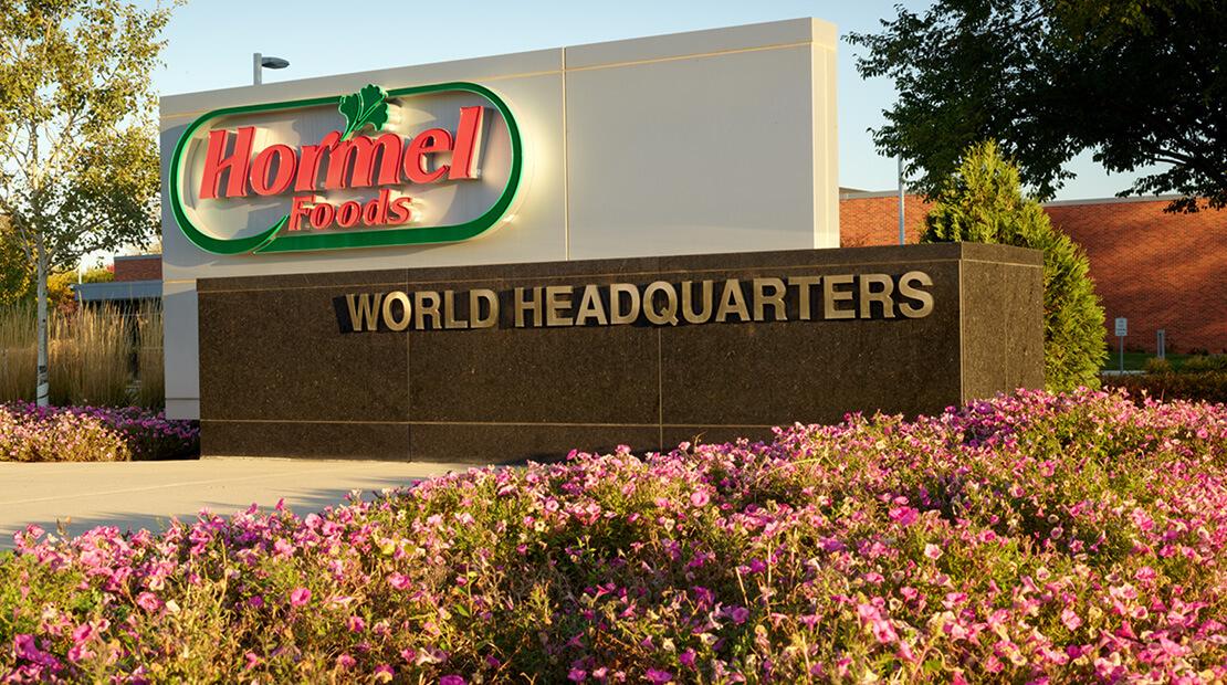 Outdoor sign "Hormel Foods World Headquarters".