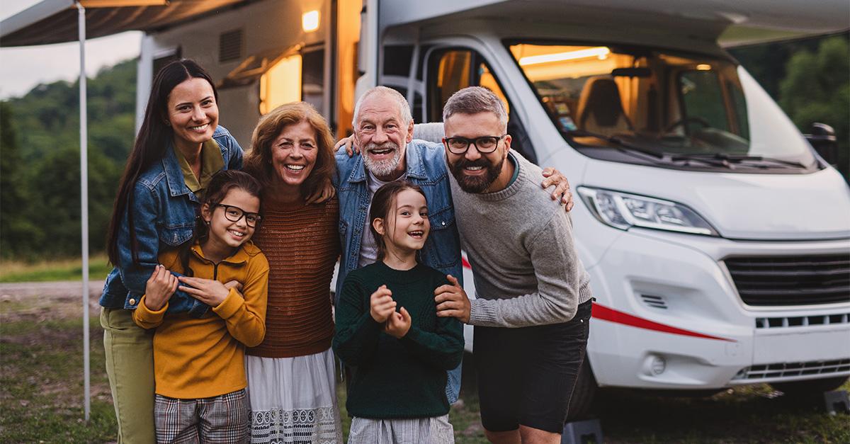 Photo of a family on a camping trip.