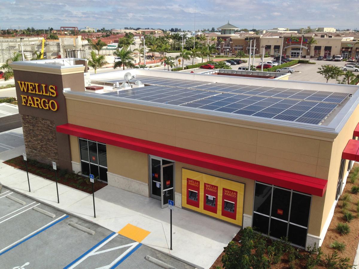 Wells Fargo’s Hialeah Gardens, Florida branch generates much of its own electricity requirements with solar panels