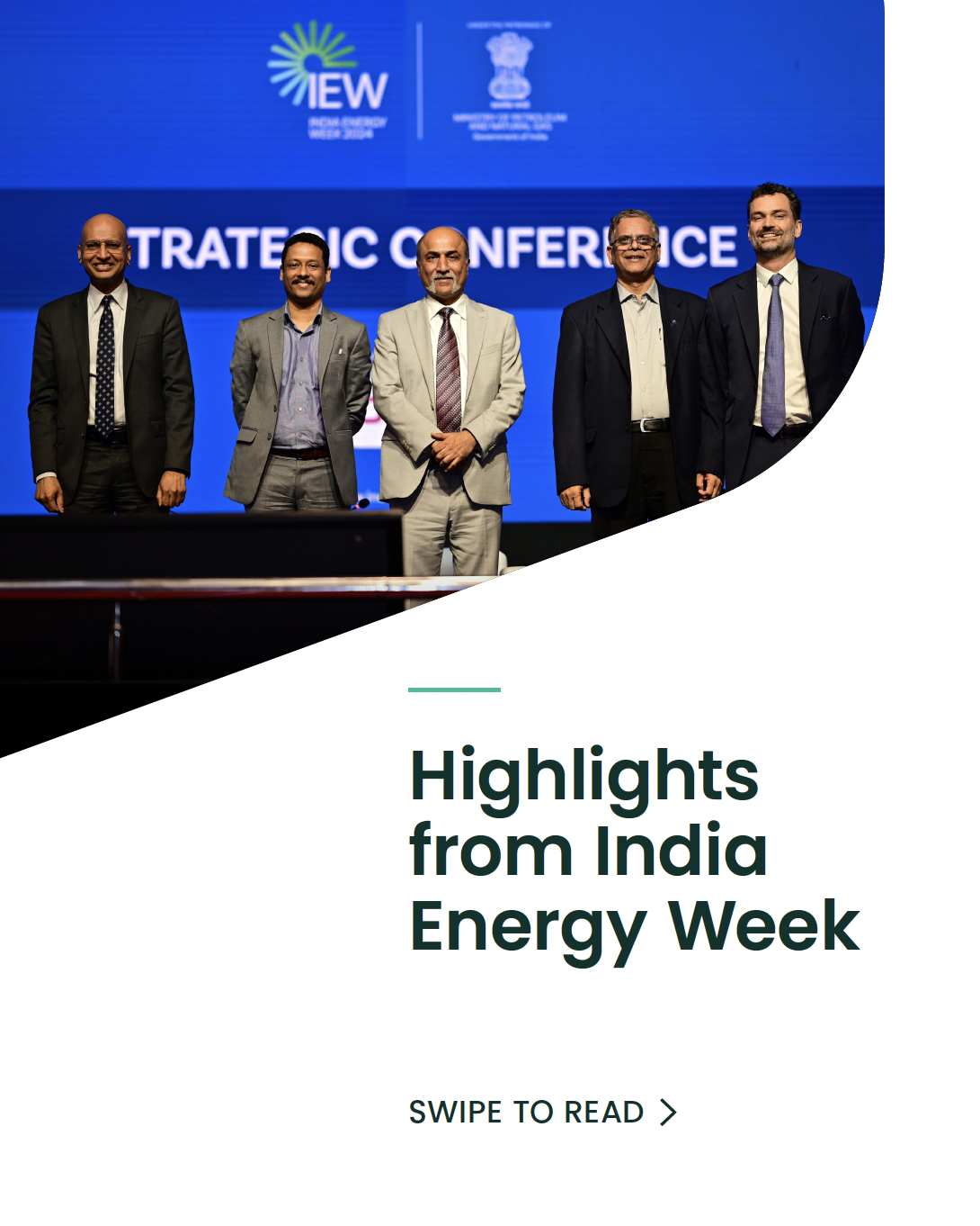 a group of people stood in a line on stage with the text "Highlights from India Energy Week"