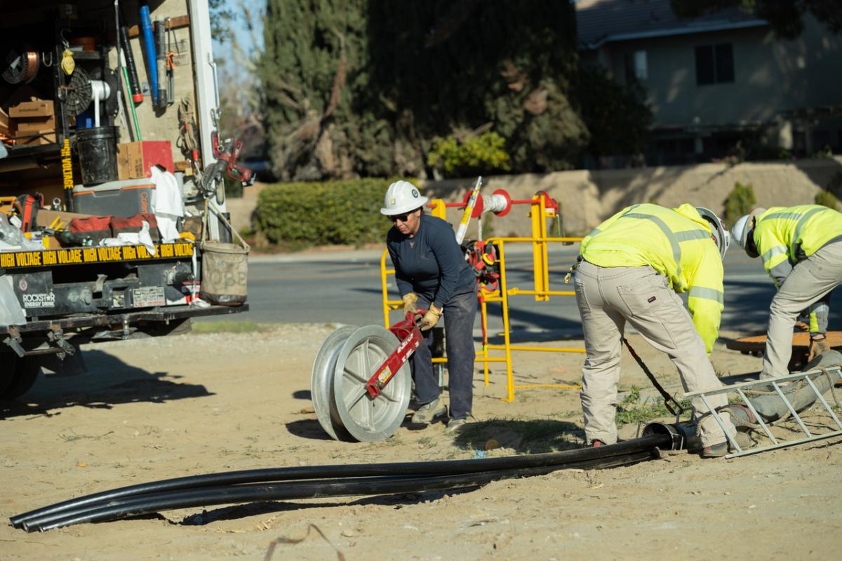 Vasquez works on an electrical cable undergrounding project in Loma Linda.