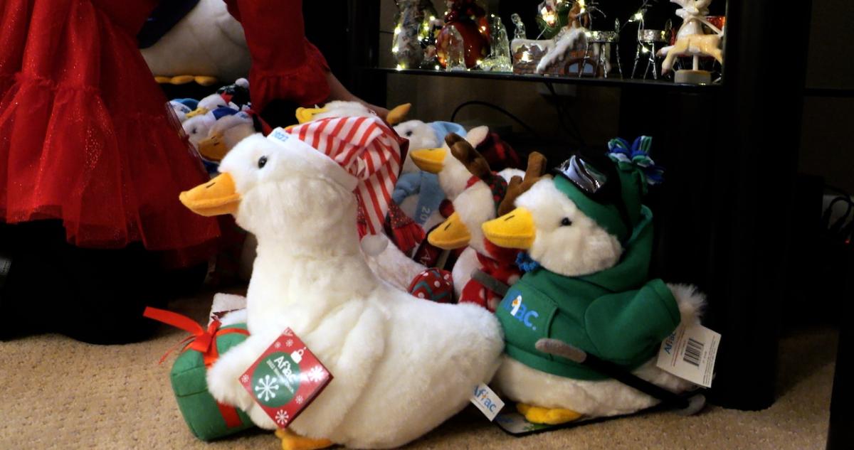 Close up of the Aflac Holiday Ducks.