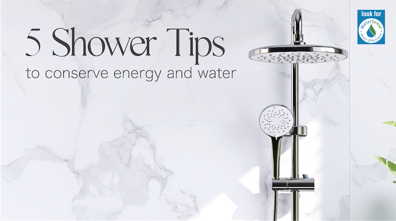 5 Shower Tips to conserve energy and water. Shower shown in photo.
