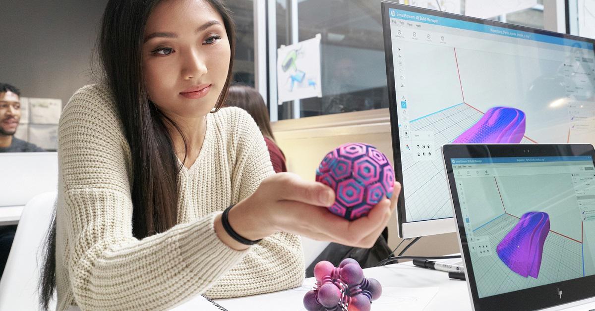 HP Jet Fusion 3D printers enable surplus material reusability of up to 80%, and the thermoplastic materials used to make the printers also offer potential for recyclability. Image Courtesy of HP