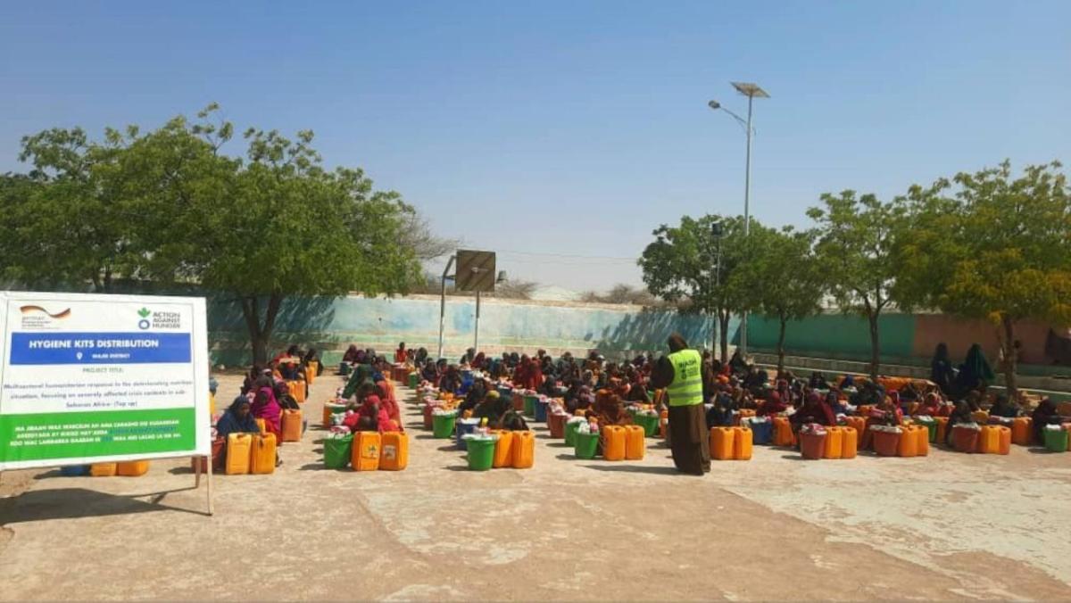 A hygiene kit distribution site. 