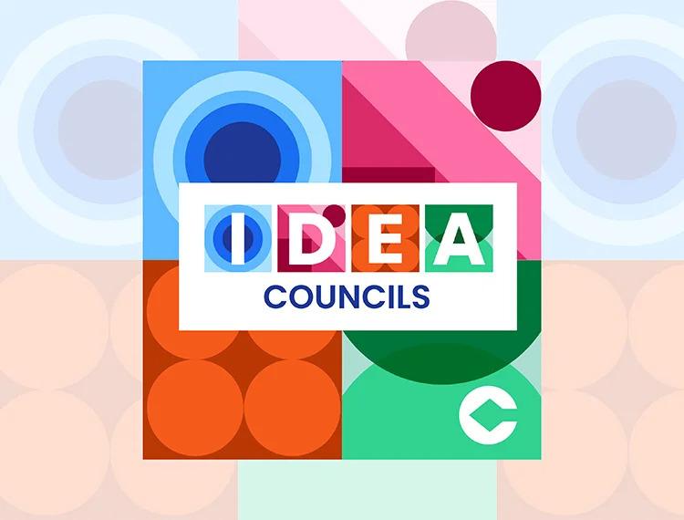 IDEA Councils central in squares of abstract shapes and colors