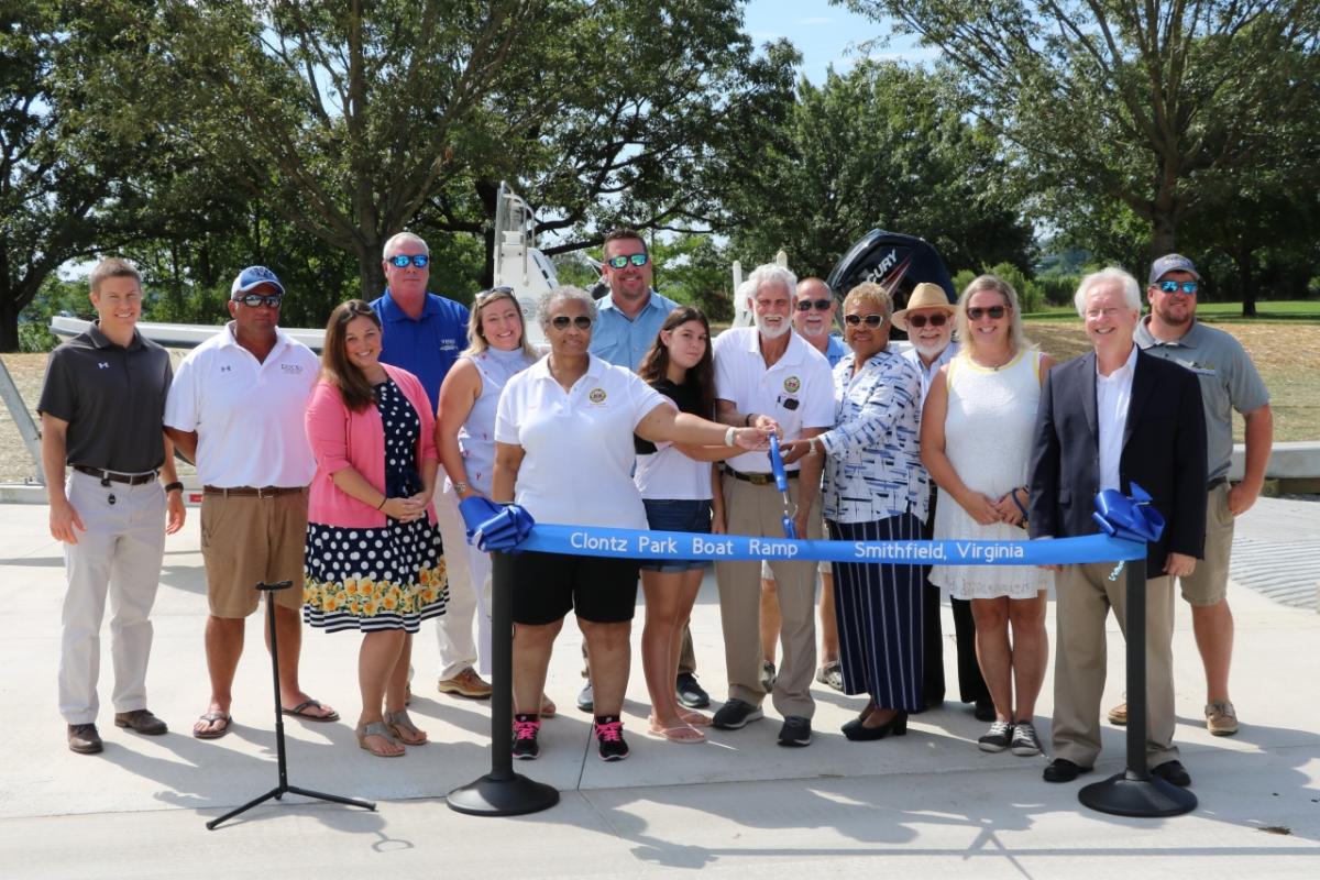 The Town of Smithfield announced the grand opening of the Clontz Memorial Park Public Boat Ramp made possible through a donation of 5.7 acres of land from Smithfield Foods.