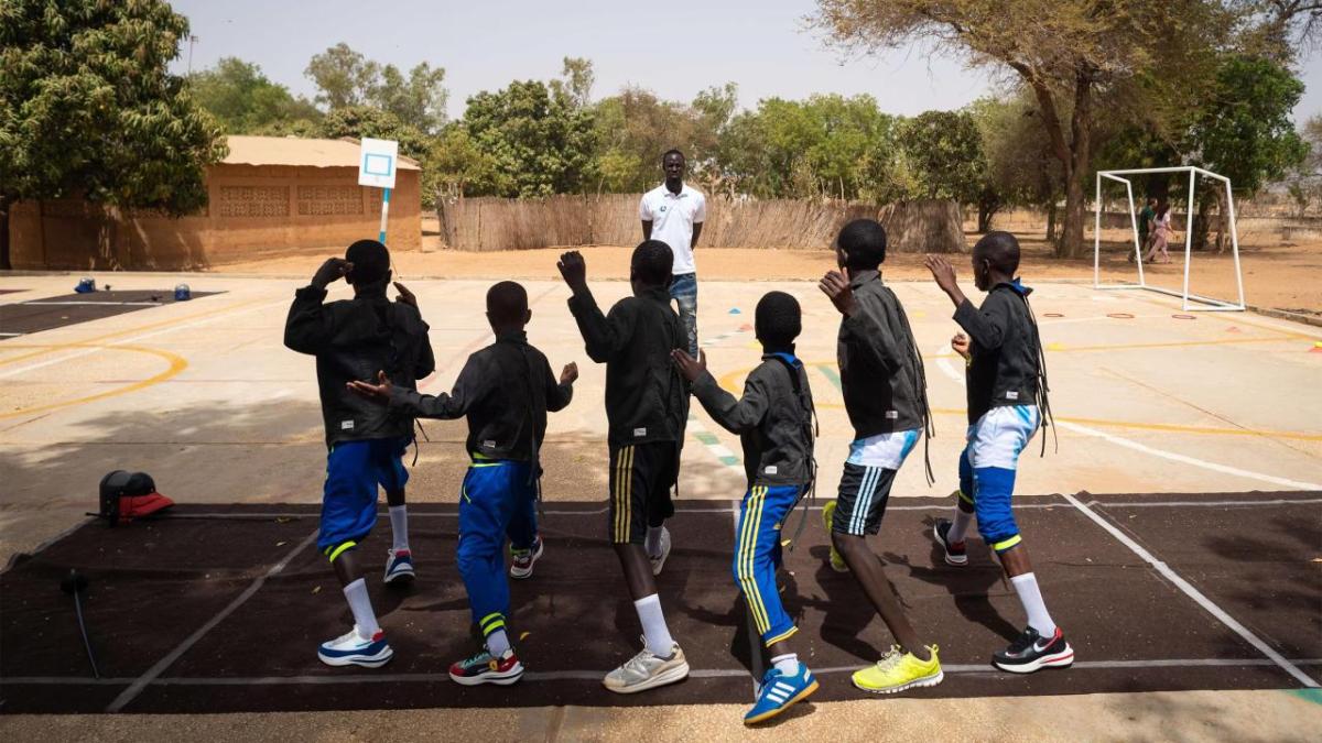 Group children participating in outdoor sport