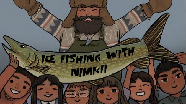 The cover of the e-book Ice Fishing with Nimkii, which teaches kids words in Anishinaabemowin