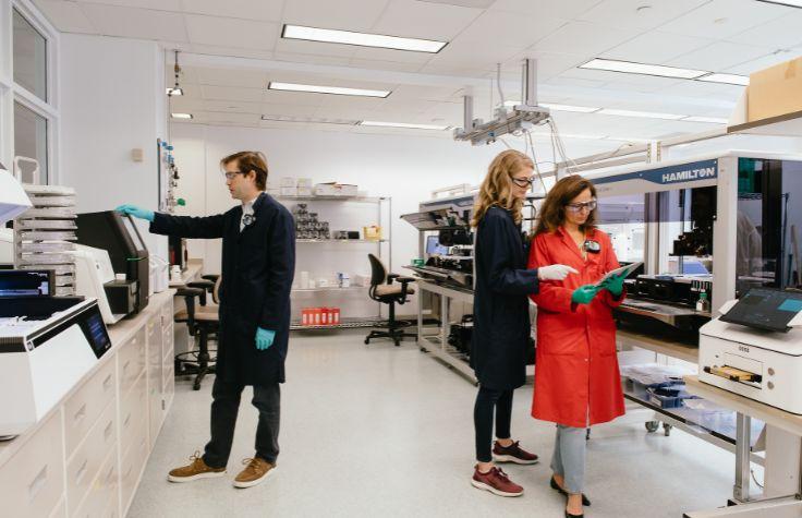 Nick Fackler, Logan Readnour, and Marilene Pavan lead the sequencing efforts at LanzaTech's labs.