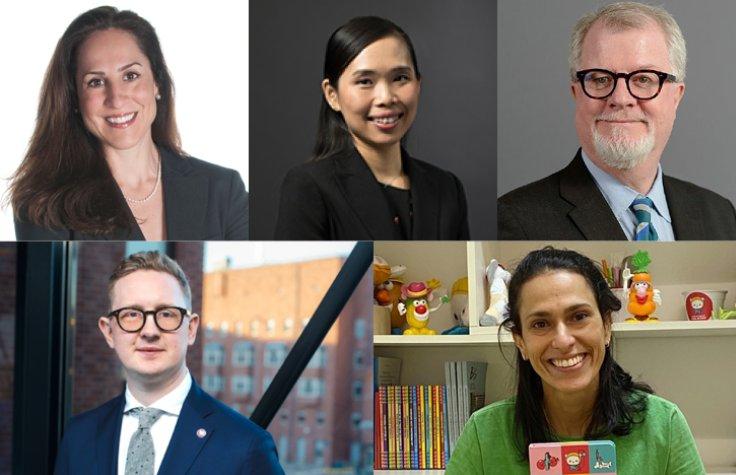 Clockwise, from top left: Jody Hoyos (Prevent Cancer Foundation), Dr. Eileen Poon Yi Ling (National Cancer Centre Singapore), Professor Owen Smith CBE (University College Dublin), Simone Lehwess Mozzilli (Instituto Beaba), and Felix Haglund de Flon (Karolinska Institutet).