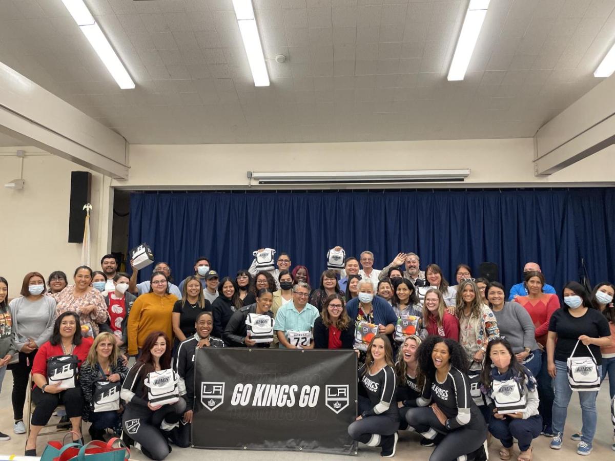  LA Kings Ice Crew and Melissa’s Produce delivered balloons, fresh fruit baskets and lunch bags to all the teachers at the Los Angeles Elementary School.