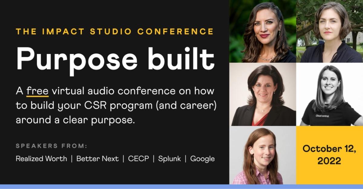 Impact Studio Conference Purpose Built flyer with 5 woman speaker headshots