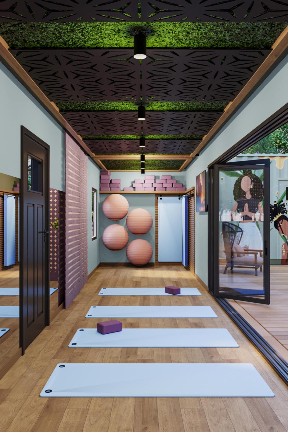 Room with yoga mats on the floor