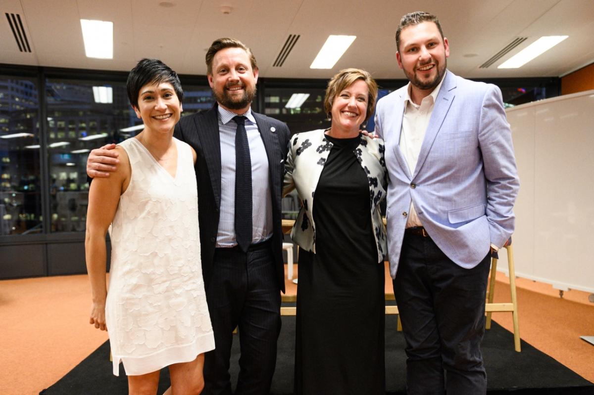 IWBI President Rachel Gutter (left) is joined onstage for a panel discussion by Andrew Cole, Lendlease APPF, Margot Black, Charter Hall, and Jack Noonan, IWBI, to discuss how building owners can help advance a culture of health.