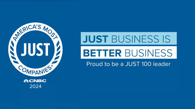 "JUST Business is Better Business" with America's Most JUST Companies logo