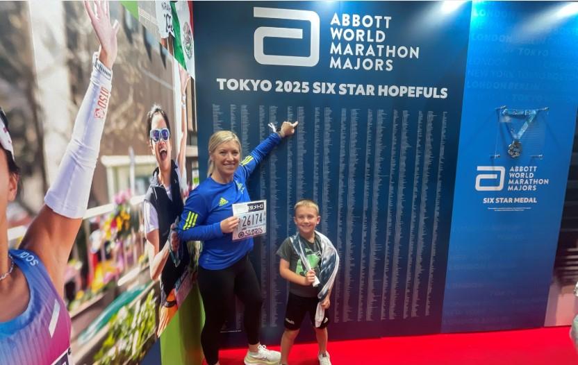 Gillman, left, with her son before the Tokyo Marathon.