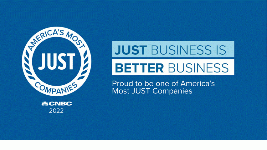 JUST Capital and CNBC logos next to message saying "Just Business is Better Business"