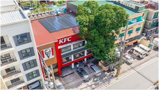 Solar panels on top of KFC restaurant