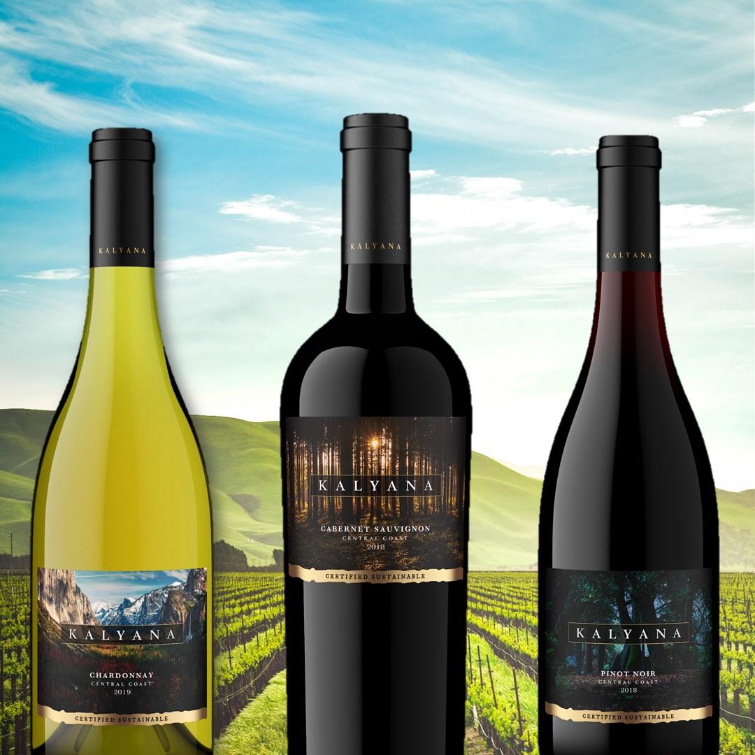 Kalyana sustainable wines are found at Albertsons Companies stores. The lineup includes a 2018 Cabernet Sauvignon, a 2018 Pinot Noir, and a 2019 Chardonnay.