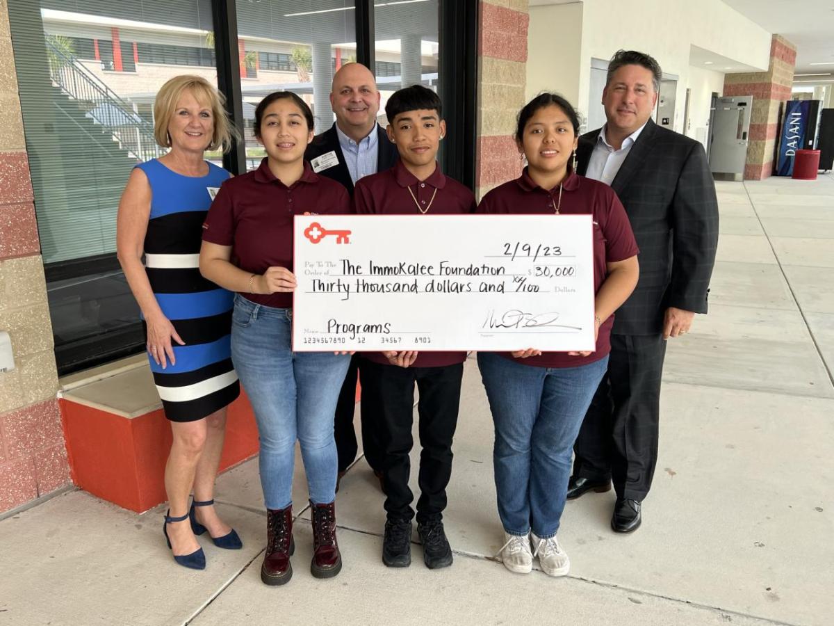 Immokalee Foundation Business Management & Entrepreneurship Pathway students Daisy H., Daniel A. & Lionisia C. with KeyBank’s Karen Crane, Michael T. Schneider and James A. Bitonte