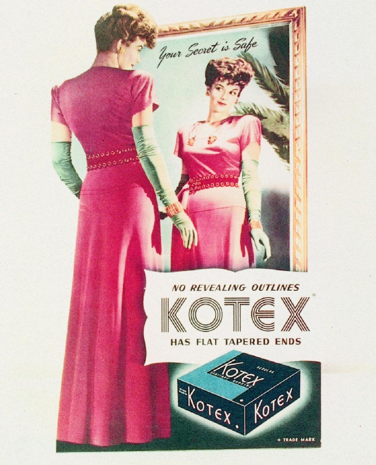 Woman in front of a mirror, original Kotex ad